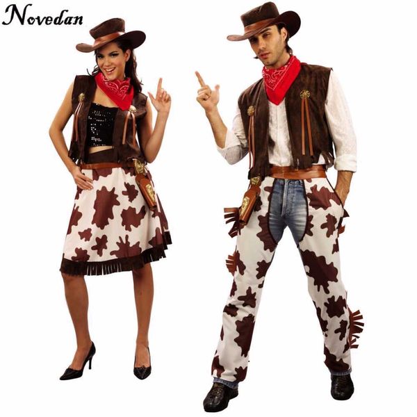 Halloween Party Cowboy Kostuum Voor Volwassen Mannen en Vrouwen Cowgirl Cosplay Westerse Jurk Pak Carnaval Volwassen Kostuums Y0903