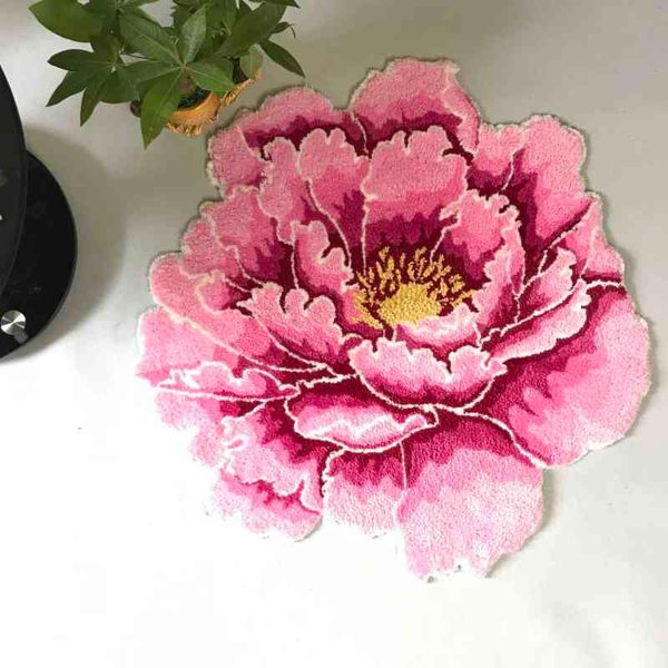 3D peonia fiore spesso tappeto camera da letto soggiorno tappeto rotondo letto morbido salotto rosa tappeto antiscivolo corridoio sedia zerbino per bambini 210928