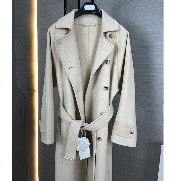 

women's wool & blends 2021 autumn winter double-sided cashmere coat double row button long correct version women, Black