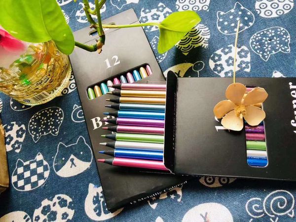 

painting pens brutfurner metal lead gold sier 12 black wood color painting pencil, Black;red