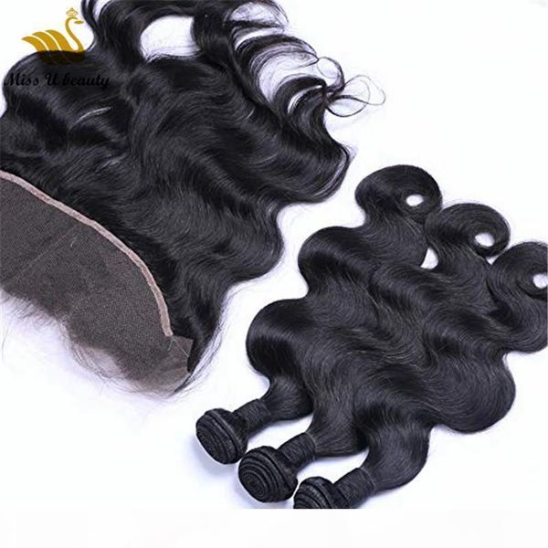 

body wave hair bundles with hd lace frontal 13*4 soft thin invisible swiss lace frontal natural color virgin human hair, Black