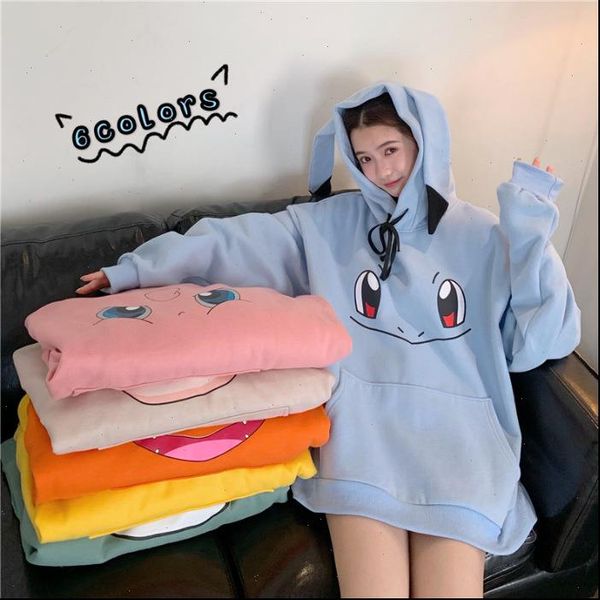 

women sweatshirt harajuku cute cartoon hoodies girls clothes hoody polyester hip hop streetwear loose long sleeve pullover top, Black
