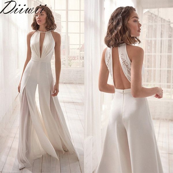 

diiwii women jumpsuit deep v neck sleeveless halter rompers backless white elegant female lady girl with c3a6, Black