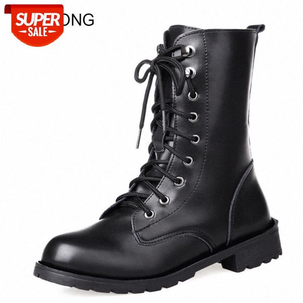 

lcizrong winter leather 3.5cm heel motorcycle boots women large size fashion plush warm lace-up ankle boots british style shoes #jg6t, Black