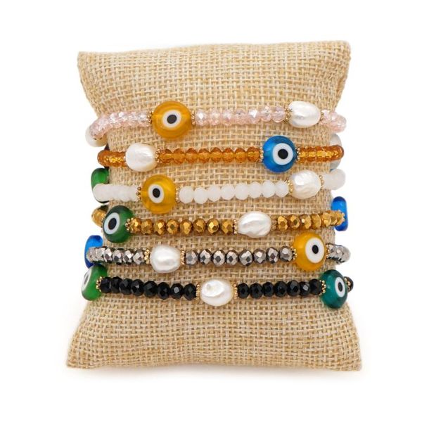 

beaded, strands go2boho natural crystal beads bracelets turkish evil eye bracelet for women jewelry 2021 trend summer beach real pearl bracl, Black