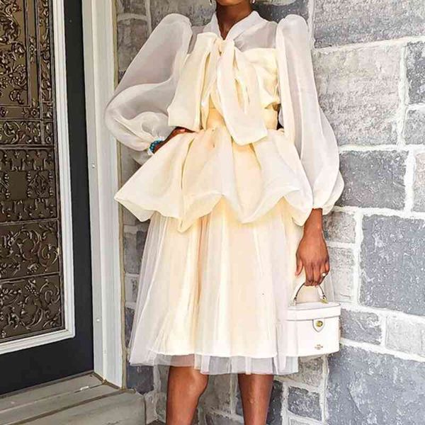 

two piece dress elegant women 2 pieces outfits apricot organza tulle dress define swollen sleeve retro arch of the ladies birthday party clo, White