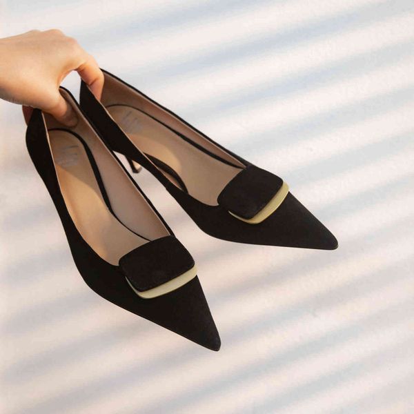 

dress shoes qutaa salto alto fino de camurÃ§a elegante, calÃ§ado feminino sensual pontudo para crianÃ§as primavera verÃ£o tamanho 34-39, 2pkf, Black