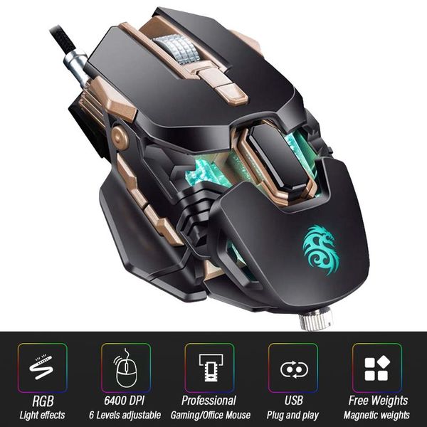 

mice ergonomic gaming mouse computer-mice gamer wired lapusb-cable optical weights professional 6400dpi