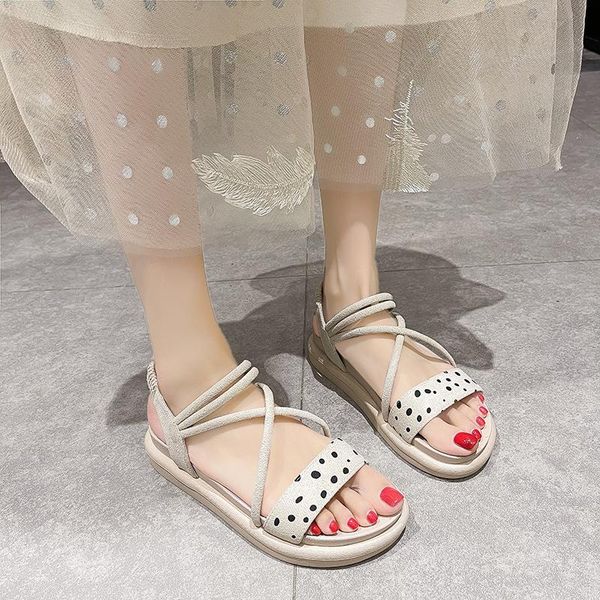 

sandals 2021 summer round toe straps anti-skid sale of women's shoes suit female beige all-match clear heels flat gladiator, Black