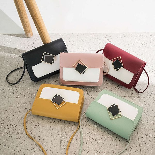 

korean unique lock one shoulder sweet color contrast small square bag