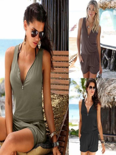 

women's jumpsuits & rompers doudoulu womens holiday casual zipper mini playsuit ladies jumpsuit bodycon summer beach clothes #30, Black;white