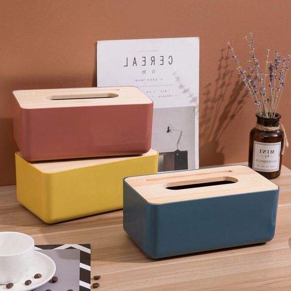

tissue boxes & napkins square wooden box home deskpaper holder dispenser storage nodic napkin with cell phone slot