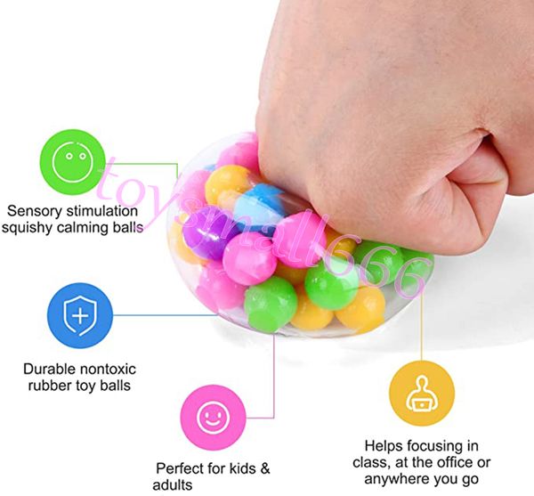 

rainbow pressure ball fidget toy dna colored beads stress relief ball tpr soft glue grape burr pinch squeeze children's day gift
