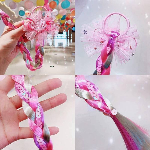 

hair accessories fashion cute ponytail holder headband girls colorful braid kids, Slivery;white