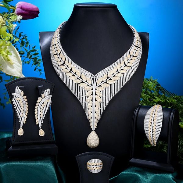 

earrings & necklace soramoore 4pc cz luxury african jewelry sets for women wedding party zircon crystal dubai bridal set gift, Silver