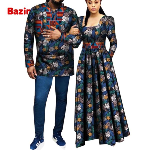 

ethnic clothing lover elastic fabric men stand-collar shirt&high waist women dresses fashion african couple wyq478, Red
