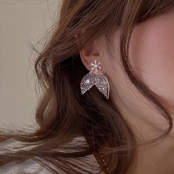 

925 silver needle crystal earrings mermaid tail, Black