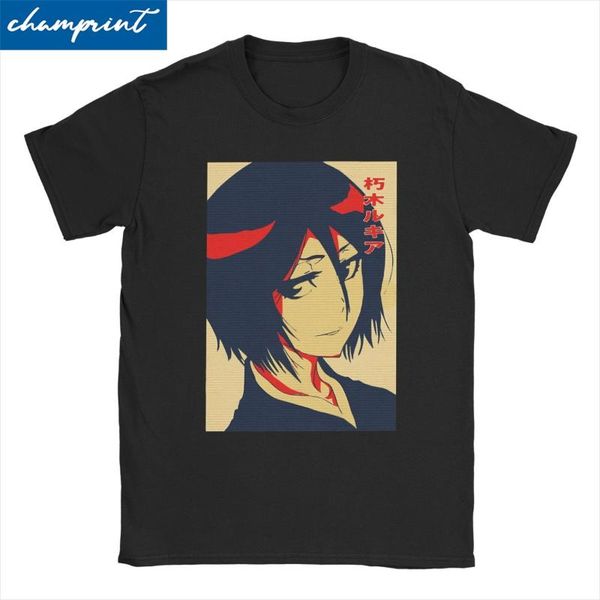 

men's t-shirts men women retro bleach funny anime rukia kuchiki unique cotton tee japanese manga t shirts crew neck clothing plus size, White;black
