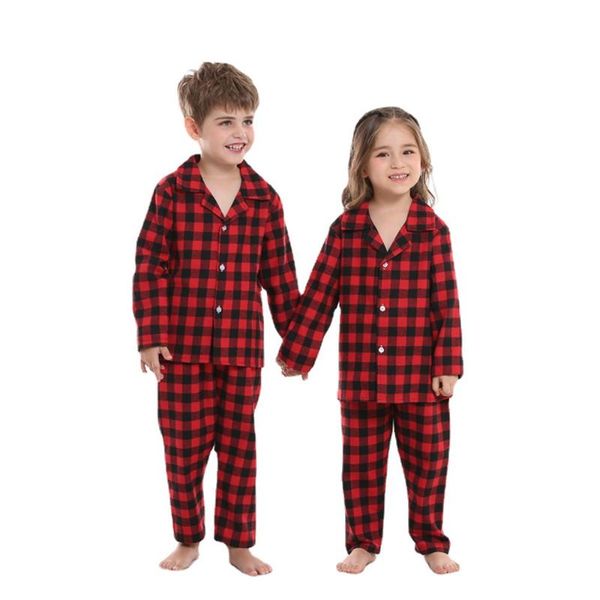 

pajamas winter cotton family matching 2pcs christmas red black plaid year pantsuit clothing sisterÂ brother matchingÂ outfits, Blue;red