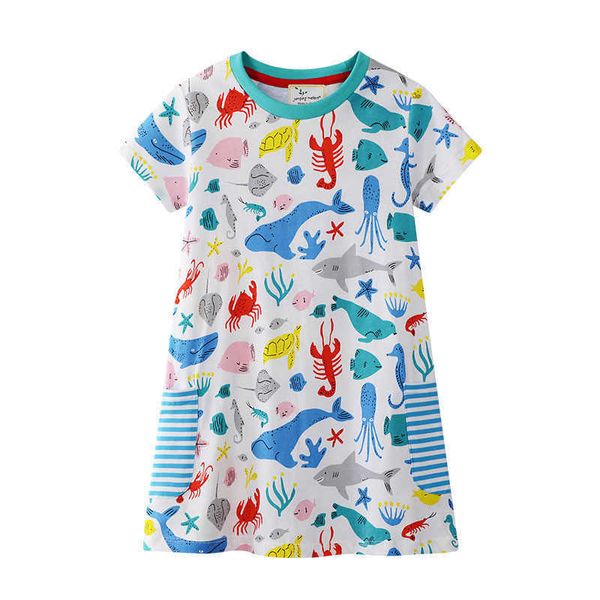 

jumping meters princess summer dresses with sea animals girls baby cotton clothing pockets unicorns fashion party dress 210529, Red;yellow