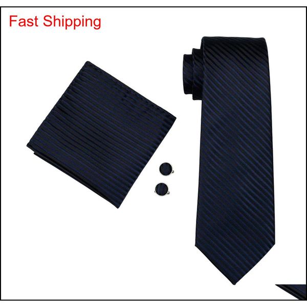 

blue black stripe tie hanky cufflinks set jacquard woven mens tie set business work formal mee qylzuk mj_fashion, Black;blue