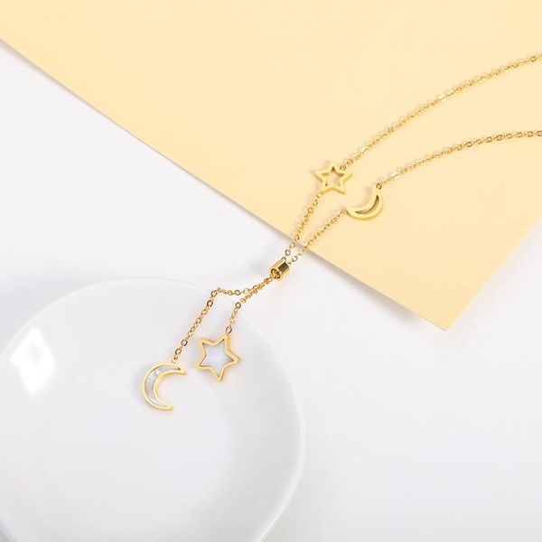 

pendant necklaces marbled acrylic two pendants star moon fashion engagement wedding choker women jewelry anniversary gifts collier femme, Silver