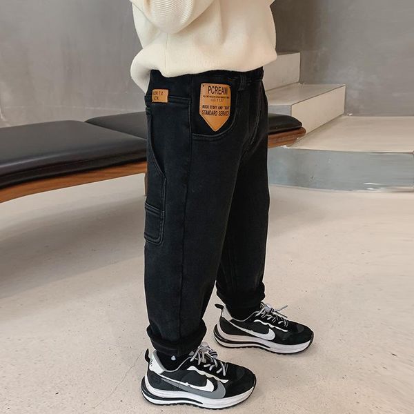 

jeans boys' thickened warm winter children's korean version handsome pants fashion wear 1-200, Blue