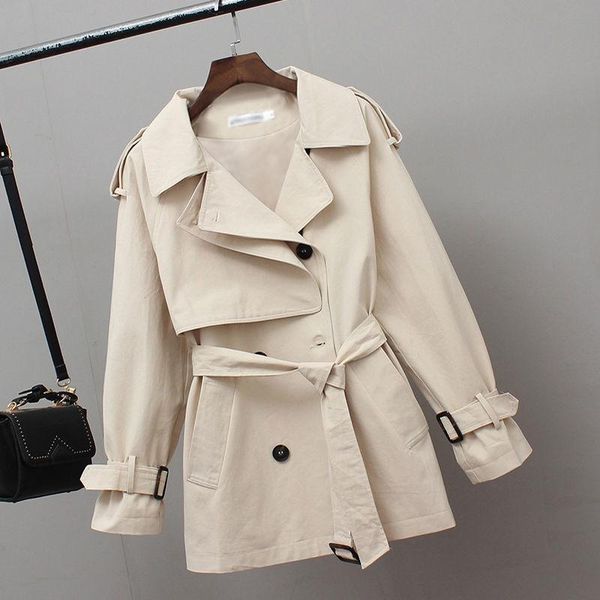 

women's trench coats fashion women coat spring autumn vintage belt double breasted khaki outwear slim office ladies overcoat, Tan;black