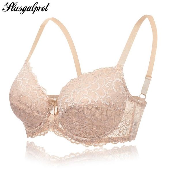 

plusgalpret plus size bra ultrathin lace bralette for woman full coverage cotton brassiere underwire c d dd e cup bras underwear, Red;black