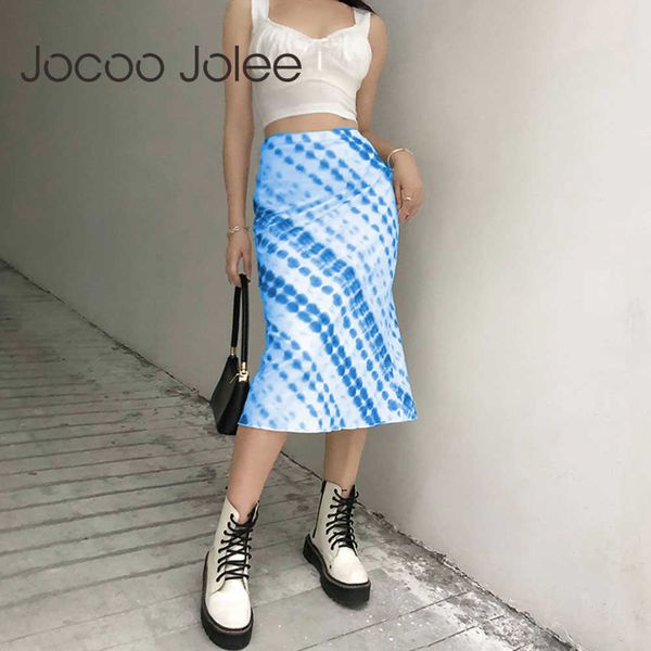 

jocoo jolee women summer tie dye high waist slim printing buttocks long skirt elegant straight party club casual basic 210619, Black
