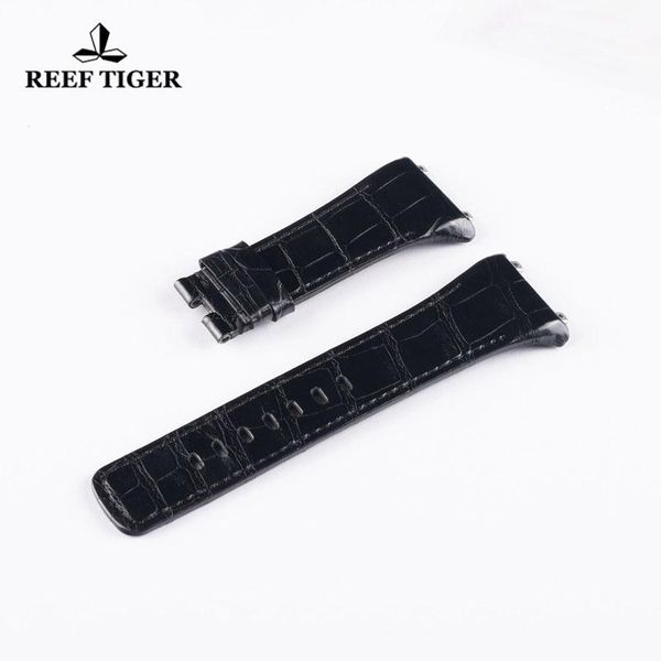 

watch bands reef tiger/rt 33.5mm width black real alligator leather strap for men genuine accessories rga6903, Black;brown