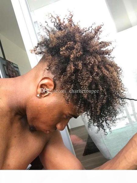 

dark brown #2 color afro kinky toupee tight curly full lace men's wig hair pieces brazilian virgin human hair replacement, Black