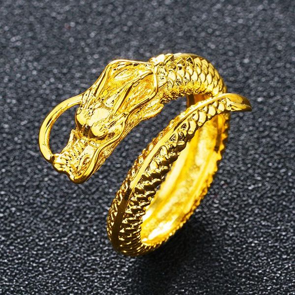 

cluster rings gold head embossed domineering men's opening ring brass plated 24- jewelry, Golden;silver
