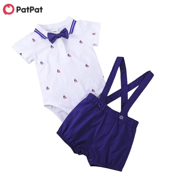 Ankunft Sommer Baby Gentlemanly Sets Anker Print Top und Hosenträger Shorts Kleidung 210528