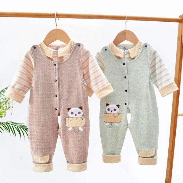 

spring and cardigan strap open file double layer clothes autumn pants baby's jacket newborn children's, Blue