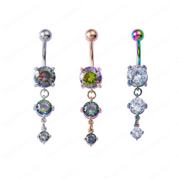 Sexy Piercing all'ombelico Anello ombelico Anelli ombelico Bilanciere Bar Zircone Dangling Ombligo Party Round per donna Gioielli per il corpo