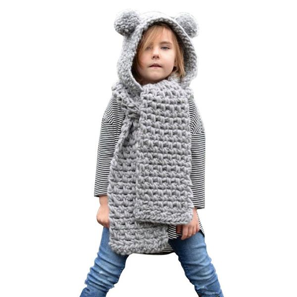 

scarves & wraps 1pcs kids toddlers winter warm plush hat earflap scarf kit with long shawl, Red;brown