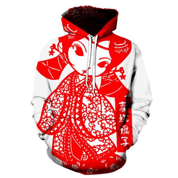 

men's chine paper cutting trend 3d men's hoodie, Black