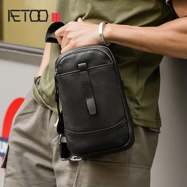 

HBP AETOO Leather Chest Bag, Casual Multi-functional Men's Shoulder Bag, Trend Men's Slant Bag, Black