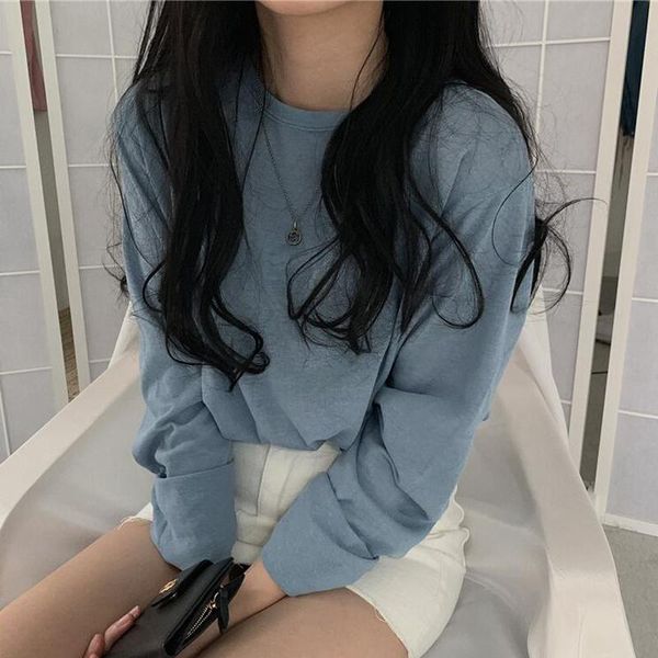 

women's t-shirt 2021 women autumn winter solid bottoming basic fashionable minimalist style wild lady oversize s cl691, White