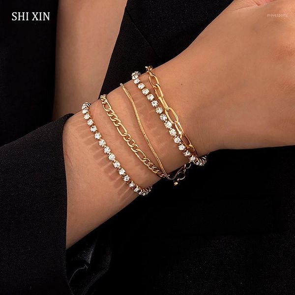 

charm bracelets shixin 5 pcs iced out chains set for women shiny rhinestones hand trendy crystal jewelry 2021 fashion1, Golden;silver
