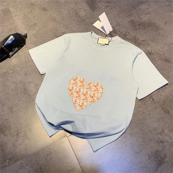 

21 spring and summer new sweet love broken flower letter embroidery casual round neck short sleeve T-shirt471, White