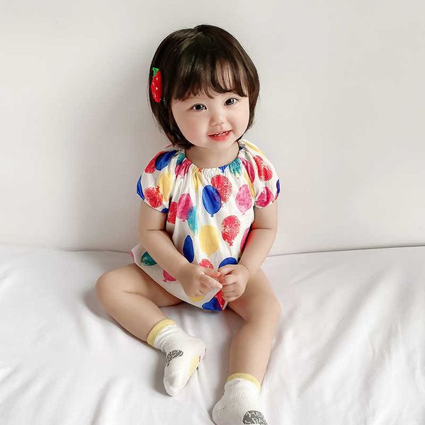 Bebek Pamuk Romper Bebek Kız Kore Tulum Doğan Bodysuit Yaz Çocuk İlk Doğum Günü Vaftiz Kıyafet 210615
