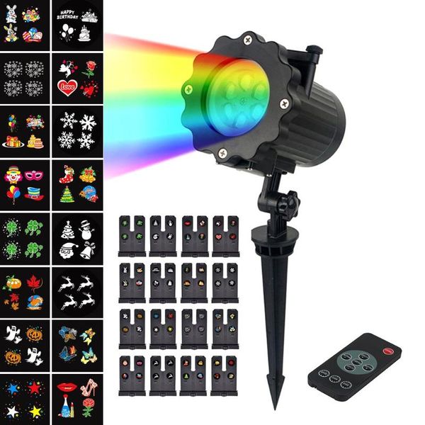 

remote control 16 patterns stage colorful film projection light waterproof removable spotlight garden courtyard lawn spike lamp