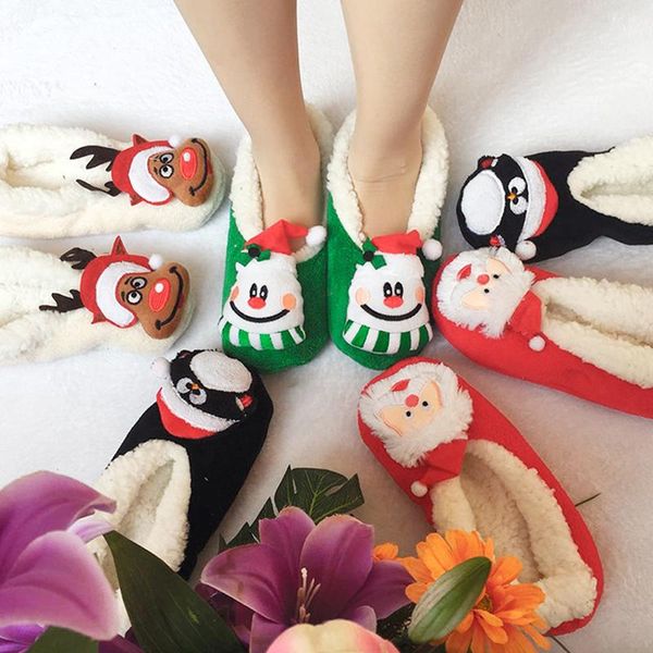 

new cute christmas home slippers women winter warm flannel short plush soft bedroom non-slip women flats shoes slipper, Black