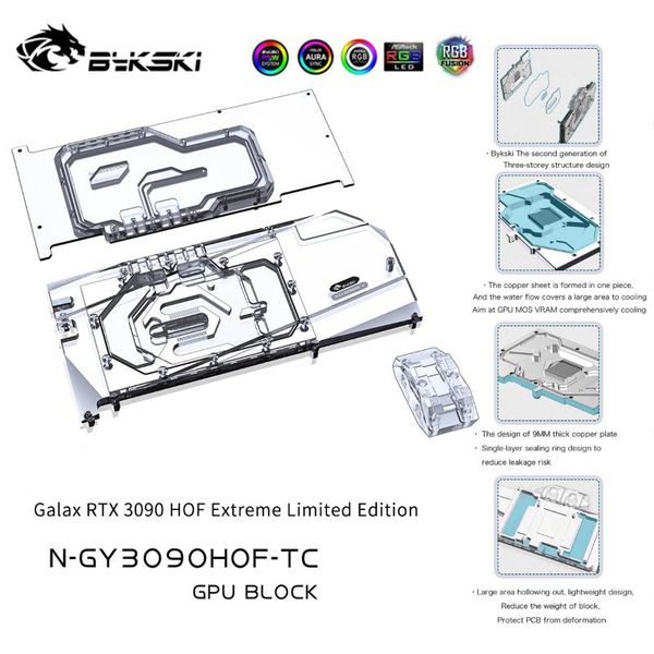 

fans & coolings bykski gpu block with active waterway backplane cooler for galax rtx 3090 hof extreme limited edition n-gy3090hof-tc