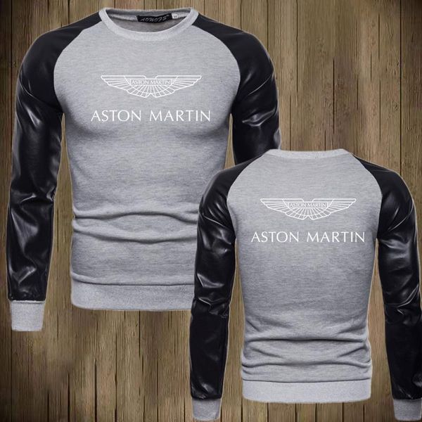 

men's hoodies & sweatshirts 2021 aston brand logo print spring men customizable breathable leather sleeve round neck pullover, Black
