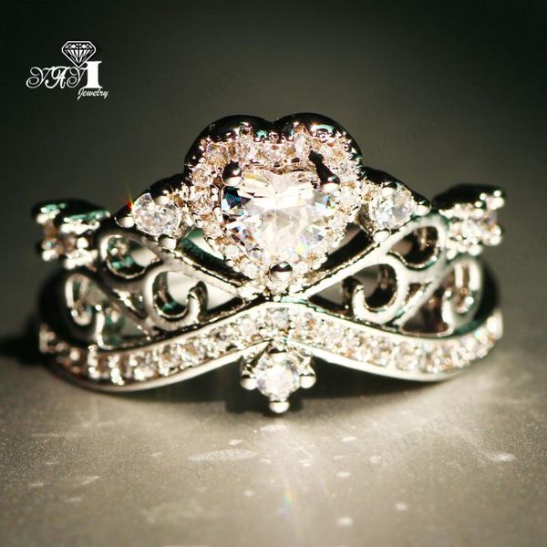 

wedding rings yayi jewelry princess cut 6.6ct white zircon silver filled engagement heart valentine's day girls ring 1060, Slivery;golden