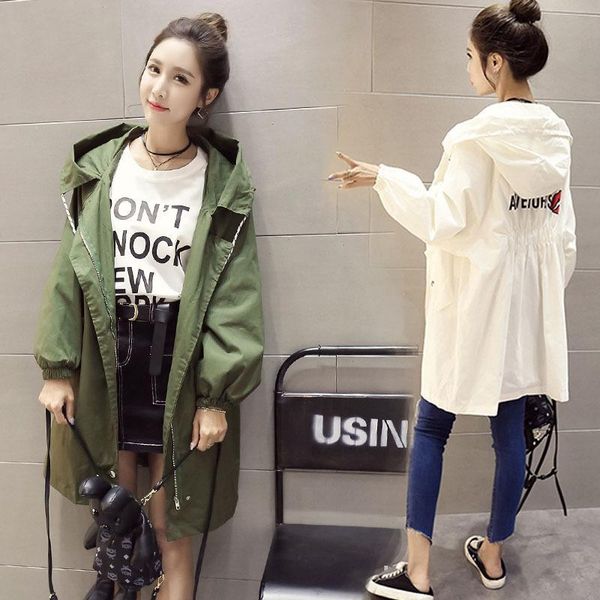 

women's trench coats loose plus size mid-length section windbreaker female korean version of the fall original host hooded jacket tide, Tan;black