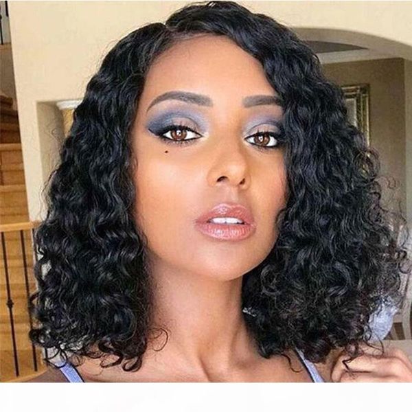 

water wave wigs lace front human hair wigs for black women short bob wigs brazilian remy hair pre plucked natural hairline, Black;brown